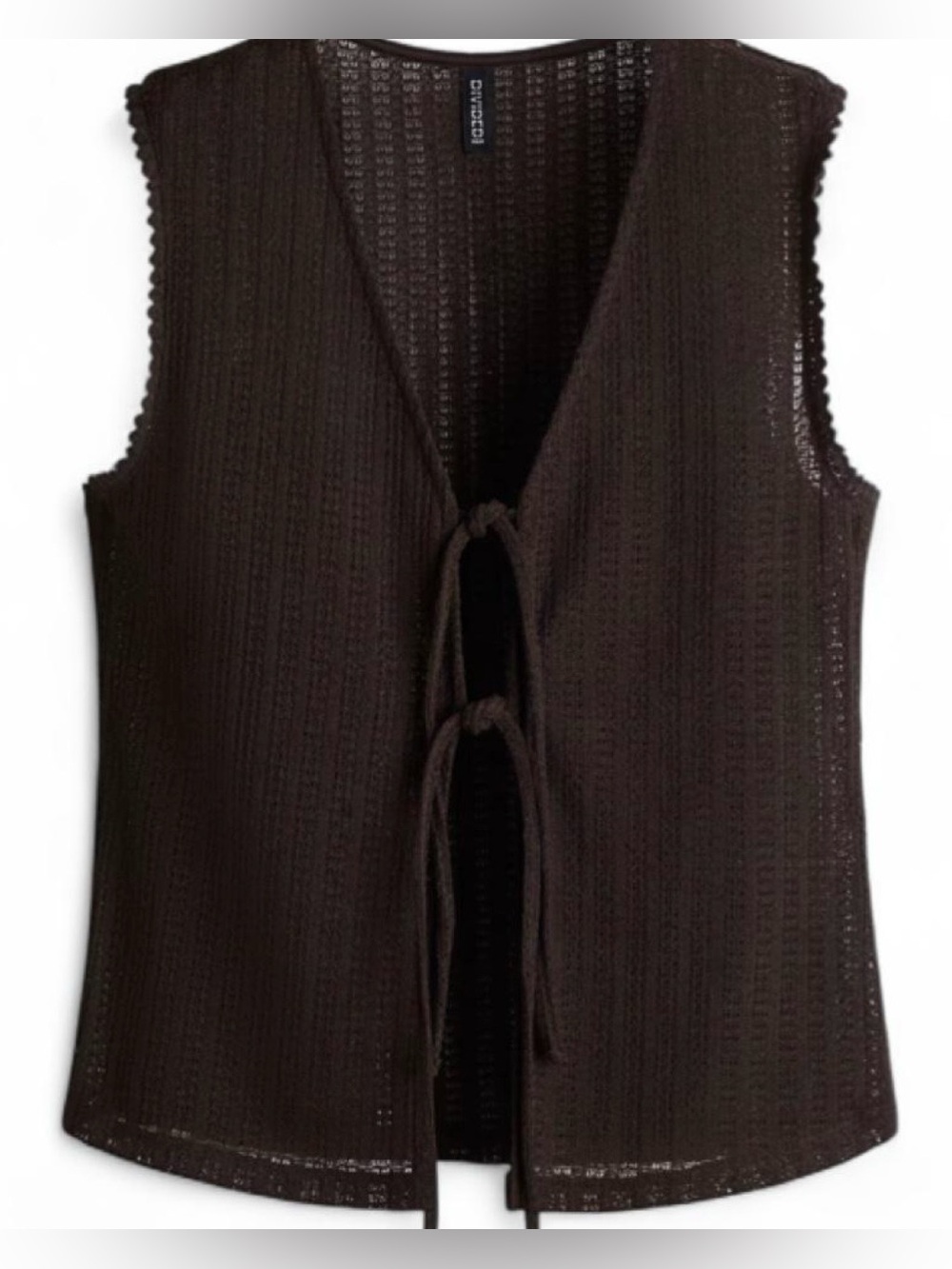y2k Knit Boho Tie Front V-neck Sleeveless Mesh Dark Brown Woman's Size XL - Picture 1 of 8
